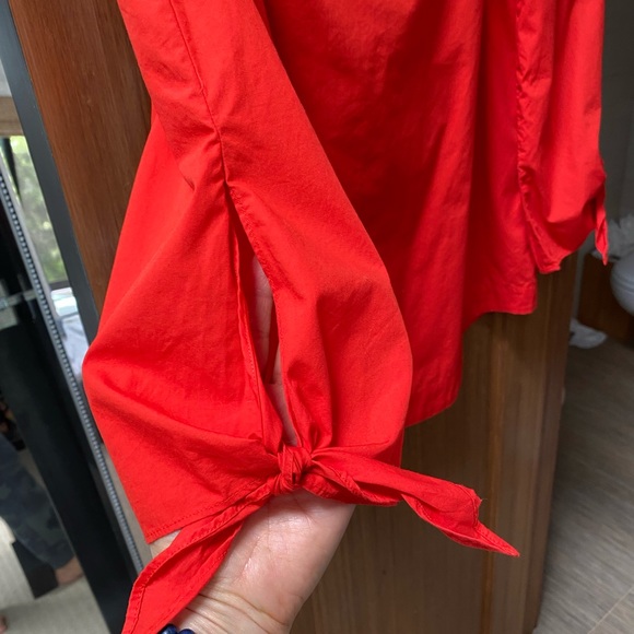 Free People off the shoulder red shirt w/ties at sleeves - Picture 3 of 5
